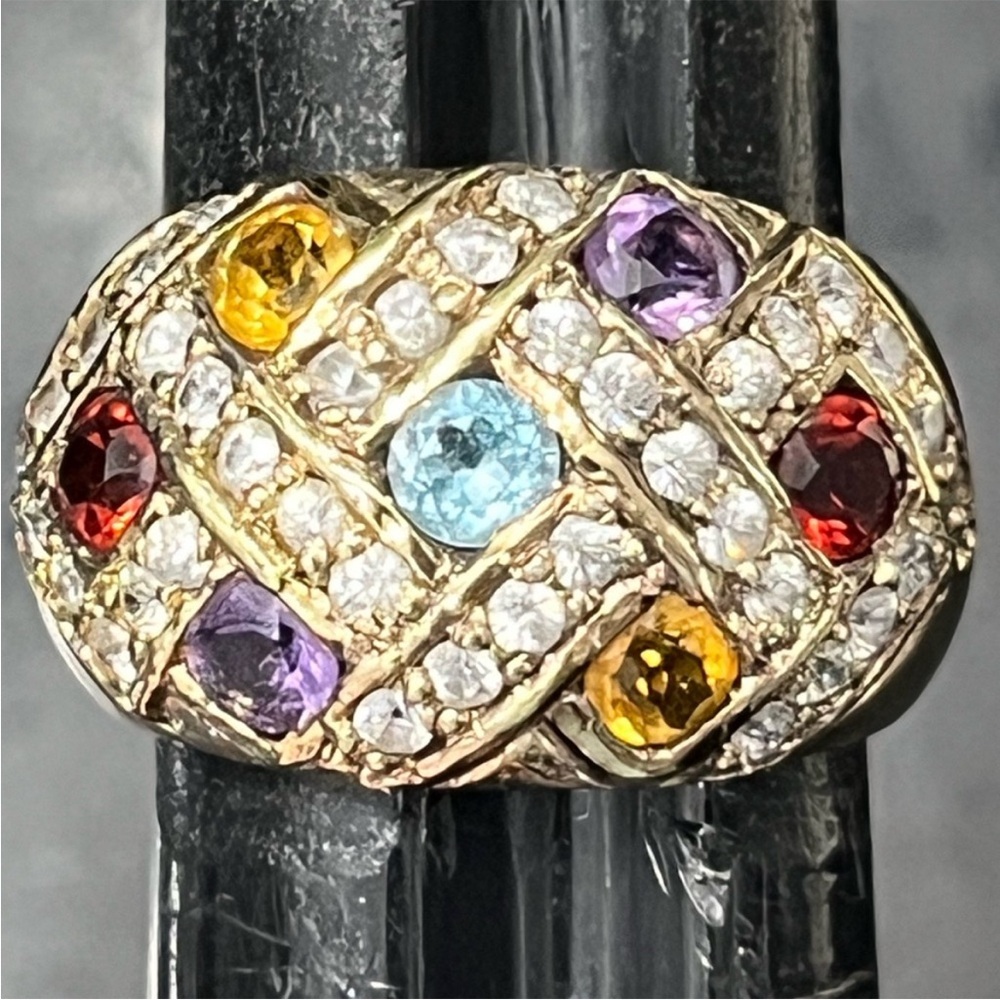 Suzanne Somers amethyst blue topaz garnet citrine CZ dome cocktail ring gold